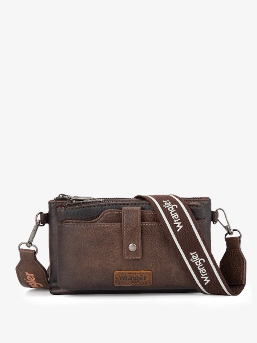 WRANGLER DUAL ZIPPER CROSSBODY BAG coffee brown